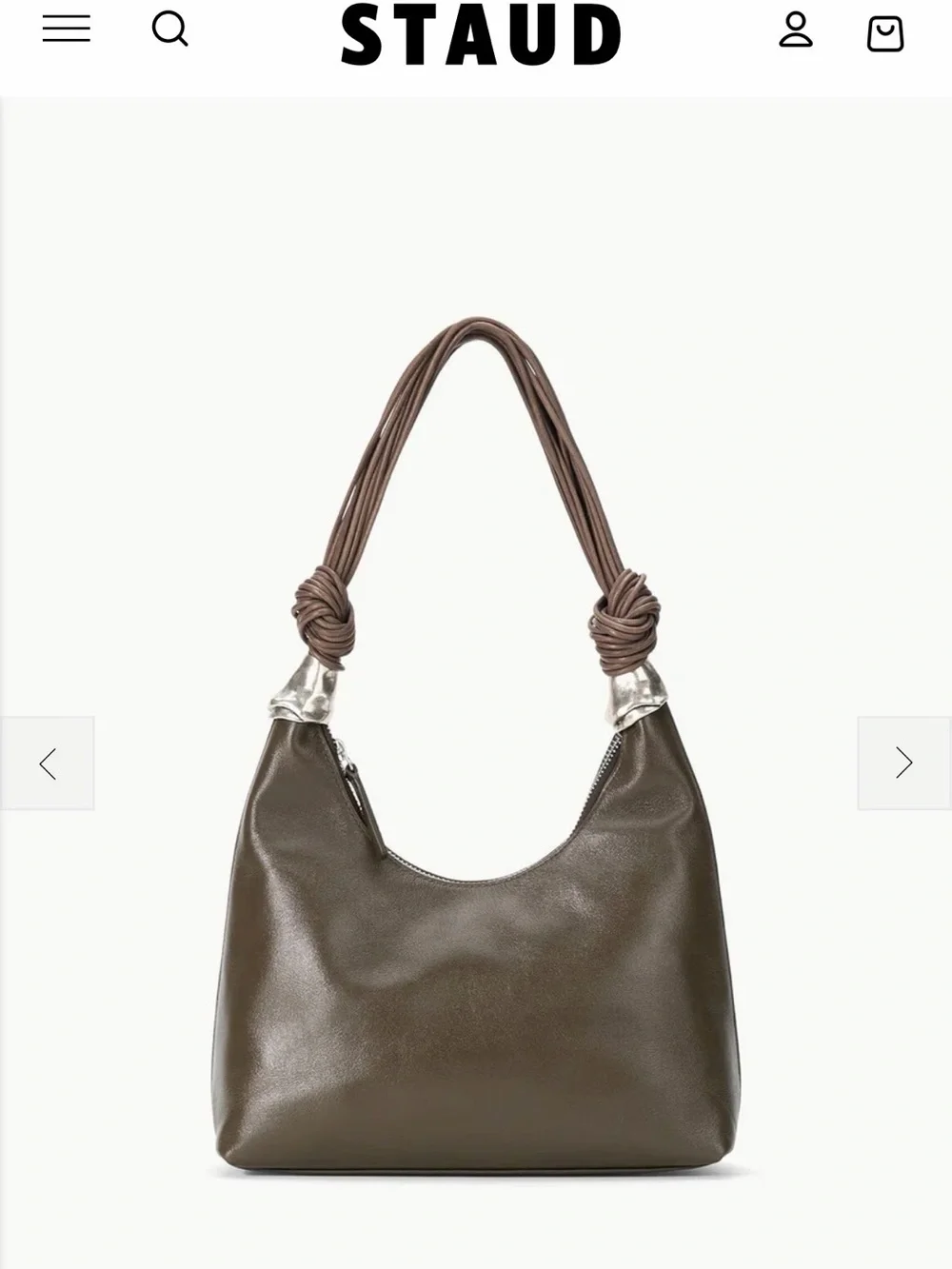 STAUD Olive Green Leather Knotted-Handle Hobo with Silver Accents